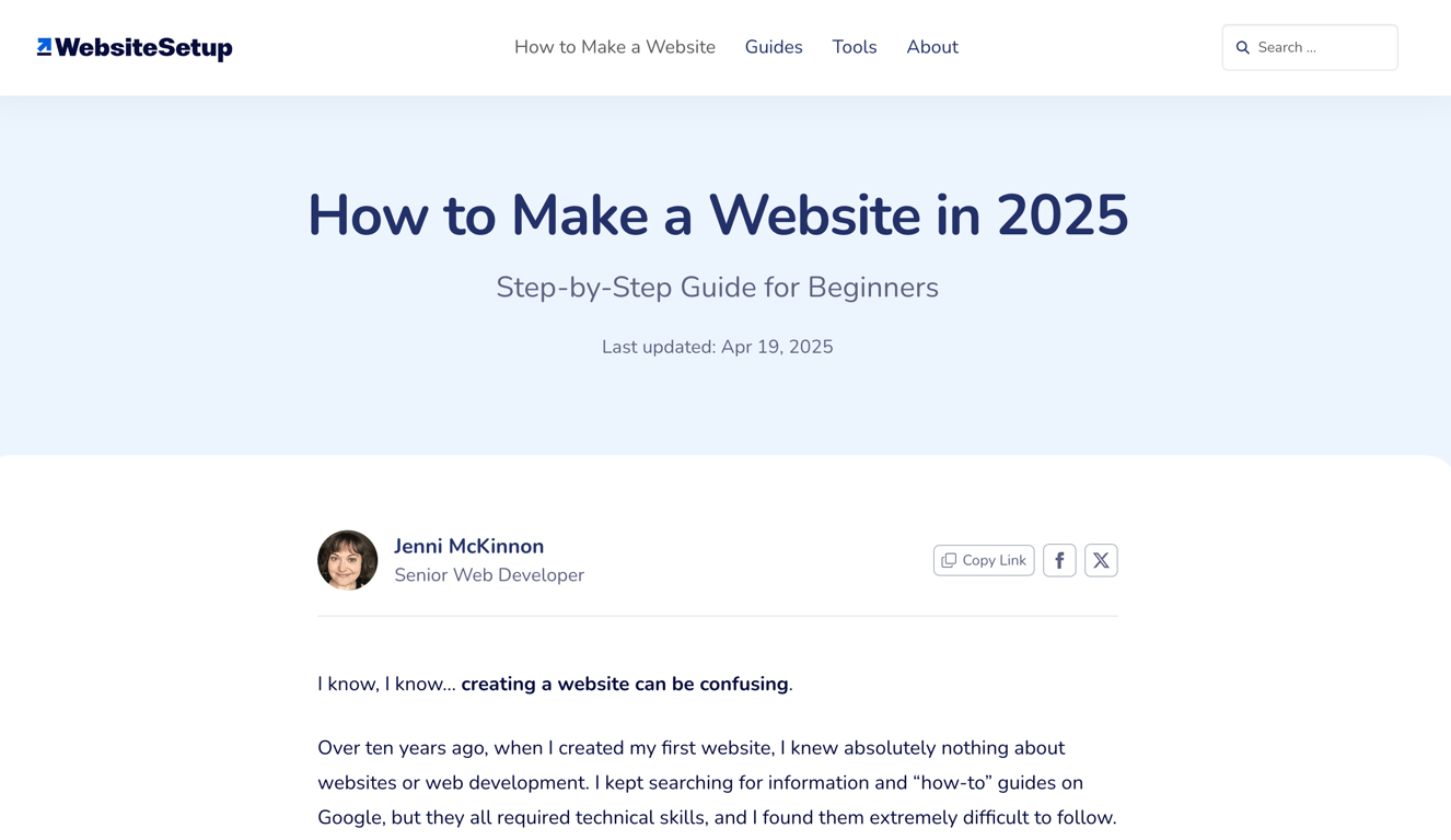 WebsiteSetup's homepage