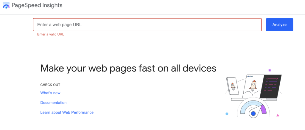 PageSpeed Insights front page