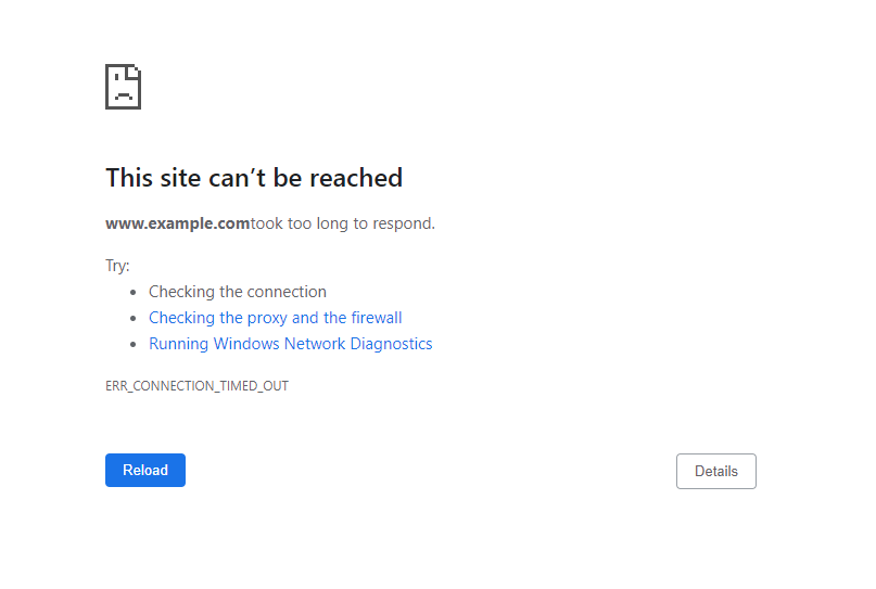 The ERR_CONNECTION_TIMED_OUT page on Google Chrome