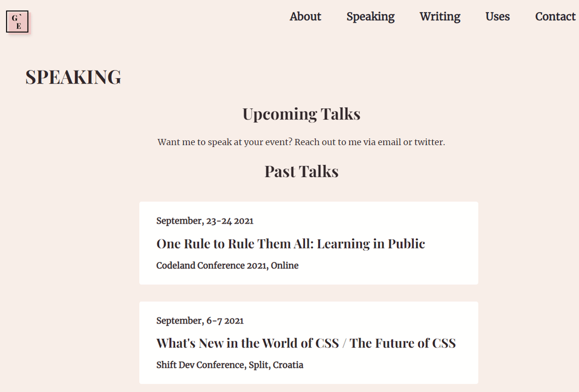 The Speaking page on Gift Egwuenu website