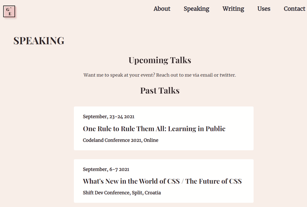 The Speaking page on Gift Egwuenu website