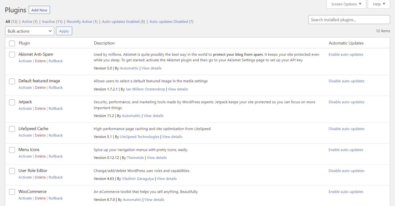 The list of installed plugins have a rollback button under each plugin