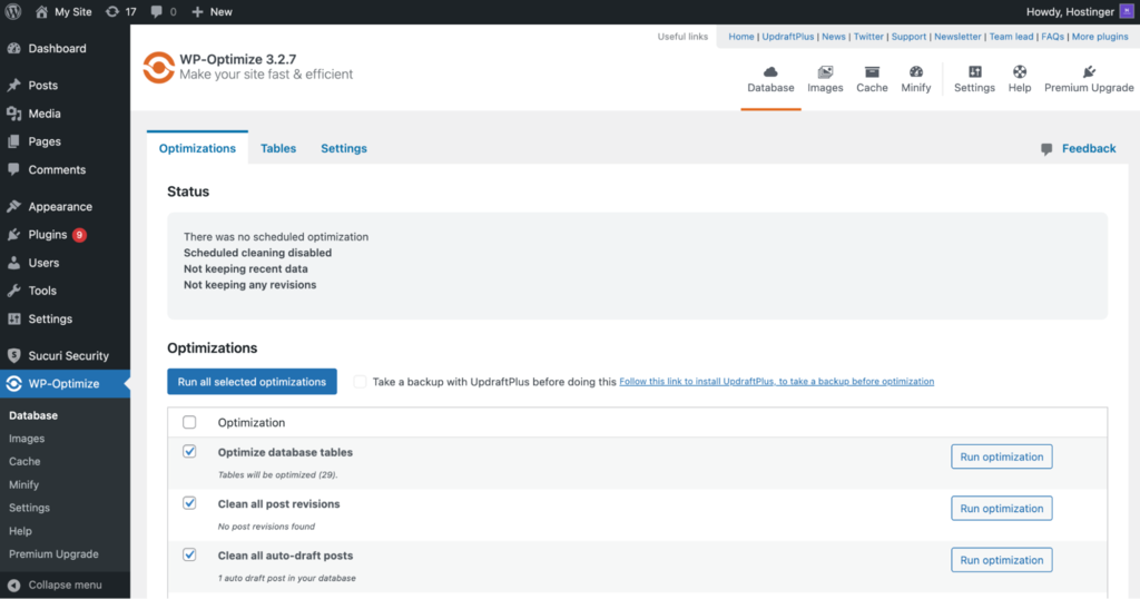 WP-Optimize WordPress plugin installed and activated