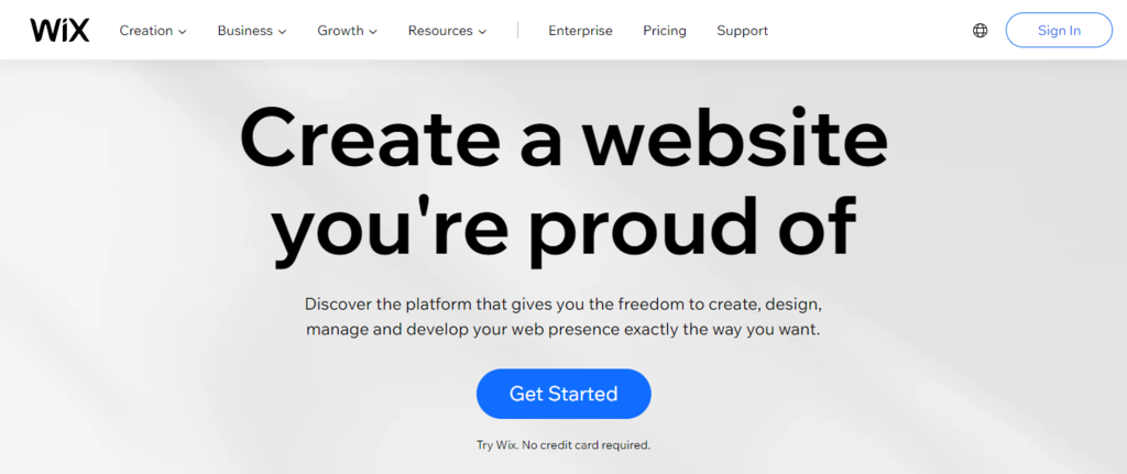 Wix website homepage