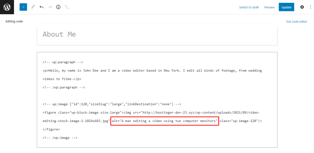 Highlighted image's alt text code