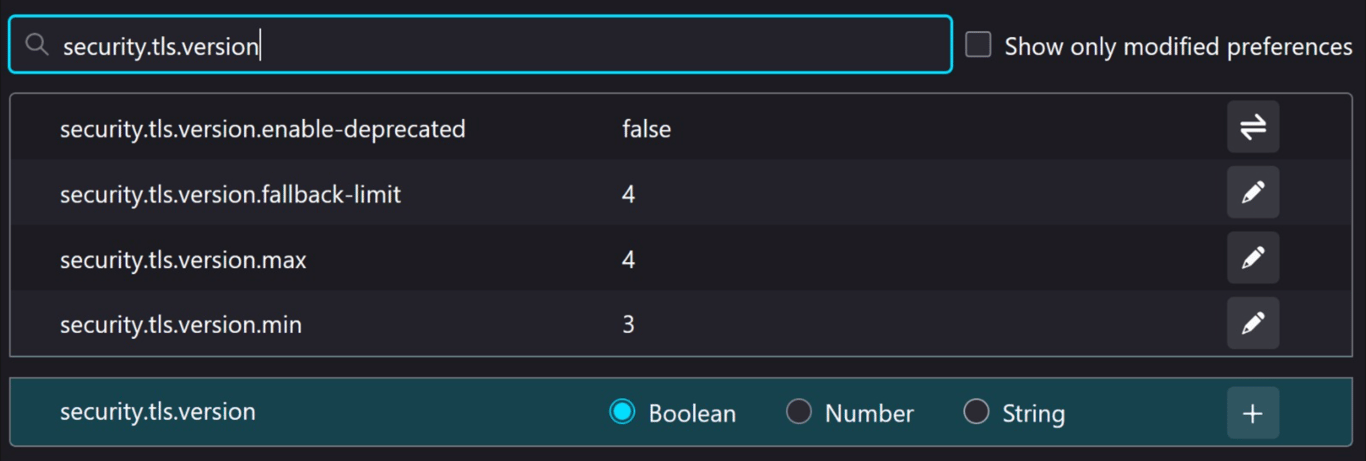 Firefox's TLS developer settings