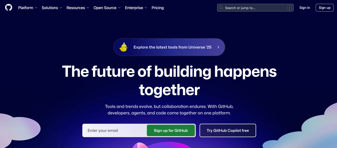 GitHub website landing page