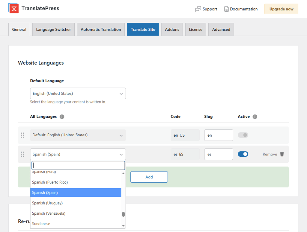 TranslatePress add new languages