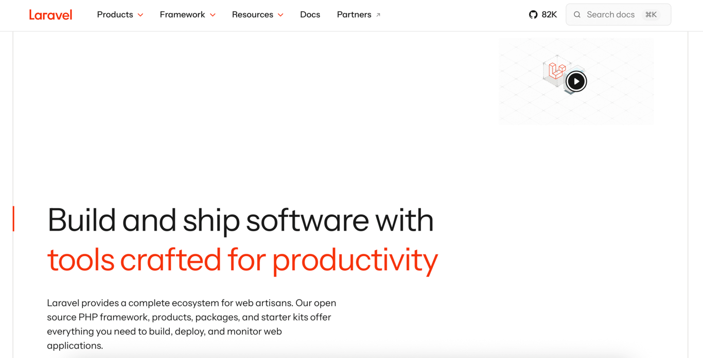 Laravel website landing page