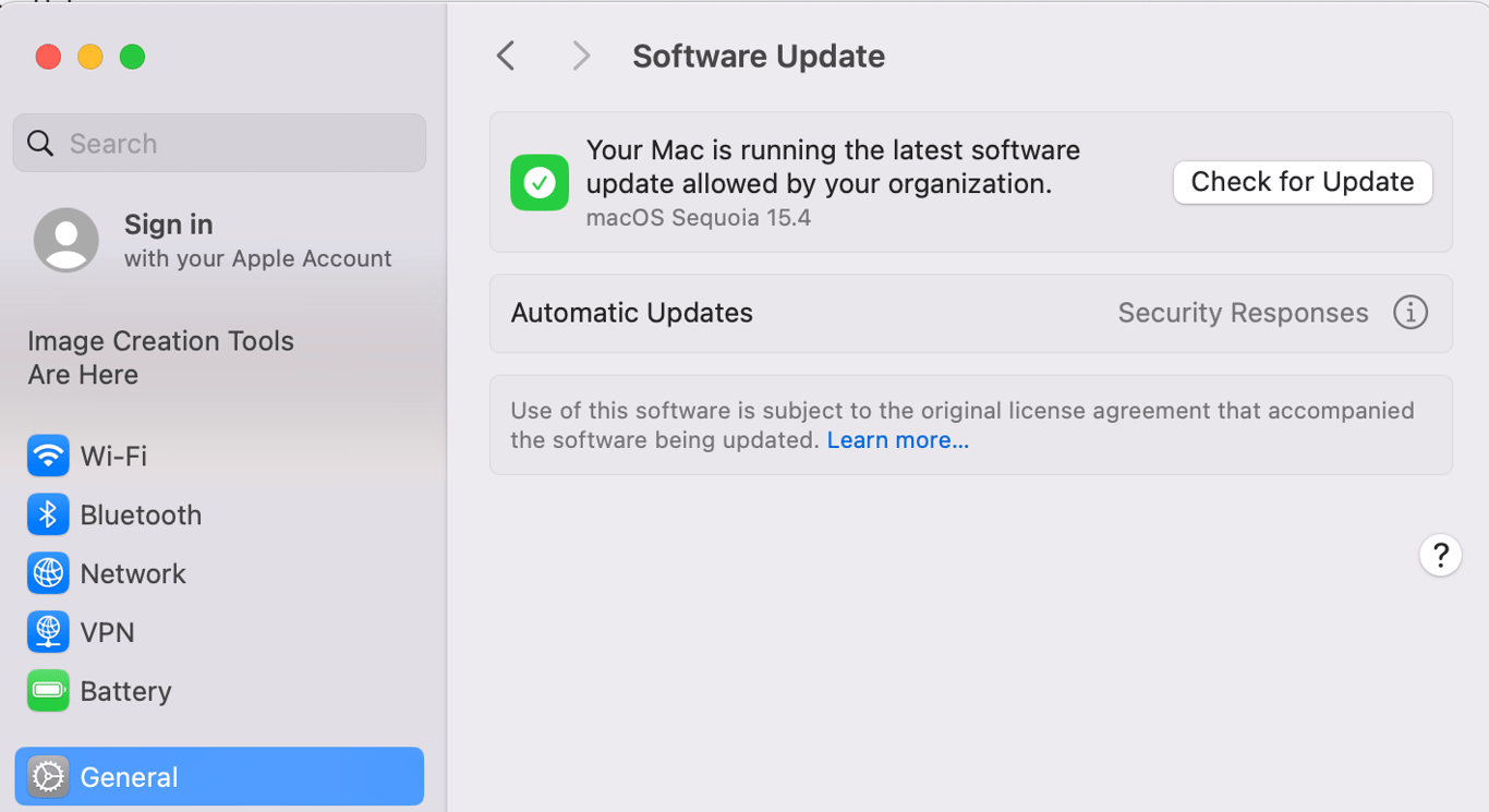 macOS' operating system update menu