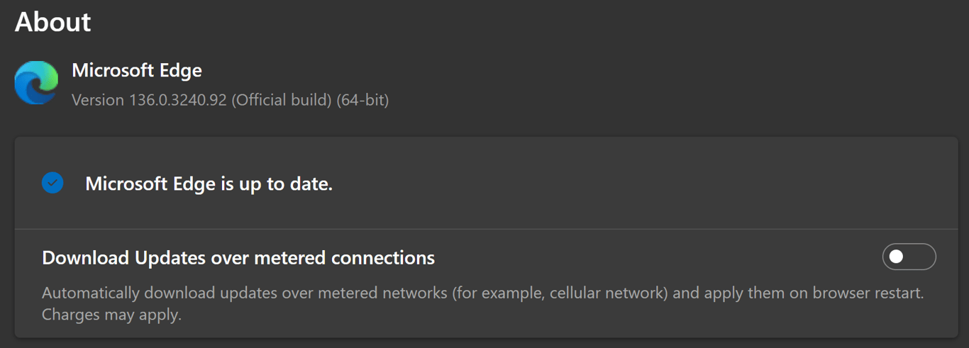 Microsoft Edge's update menu