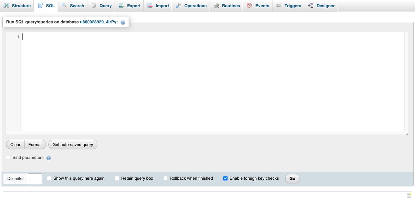 The SQL tab in phpMyAdmin