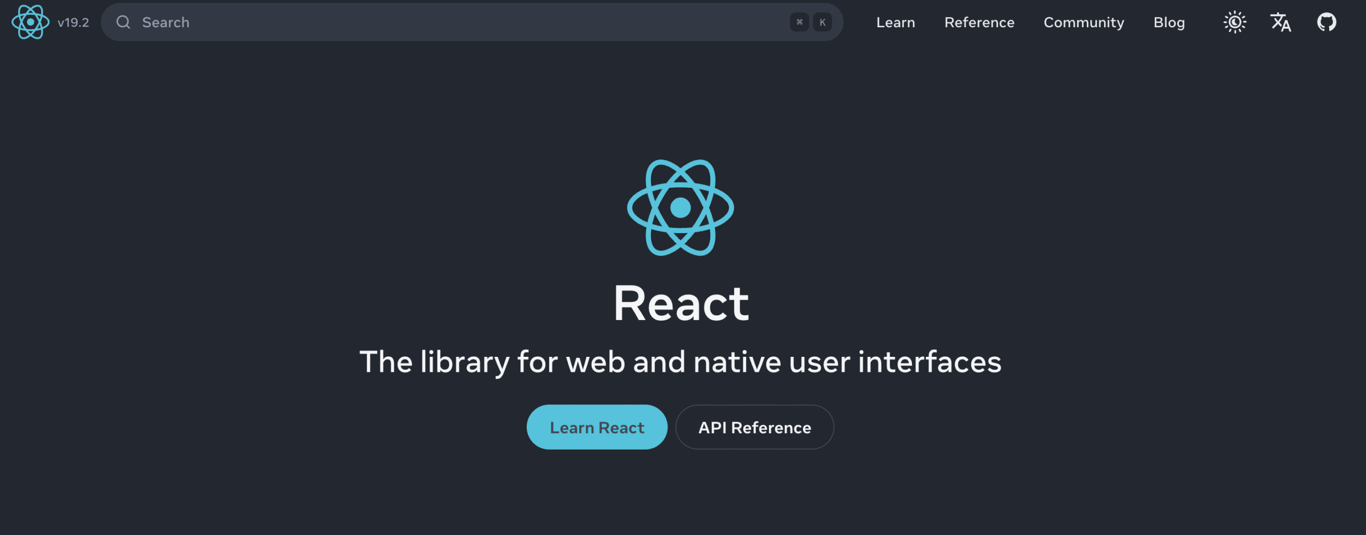 The ReactJS website home page