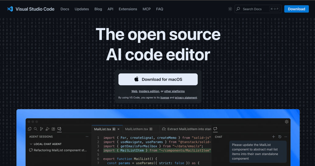 Visual Studio Code website home page
