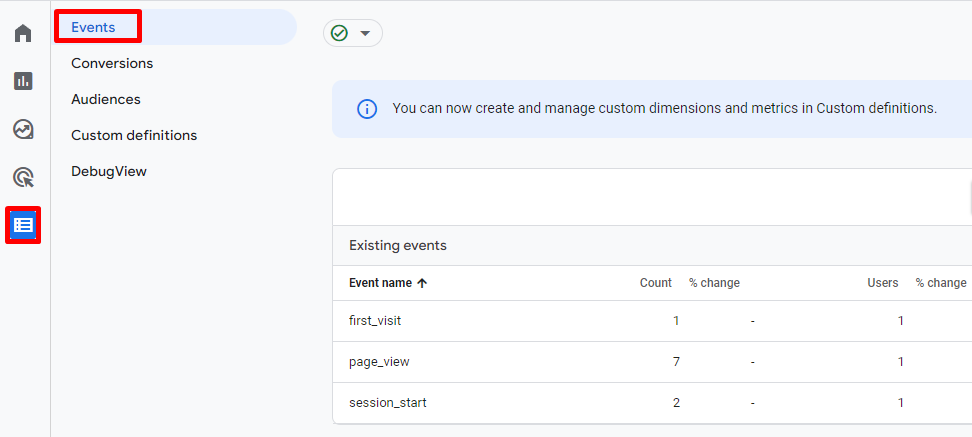 All events are shown in the existing events table.
