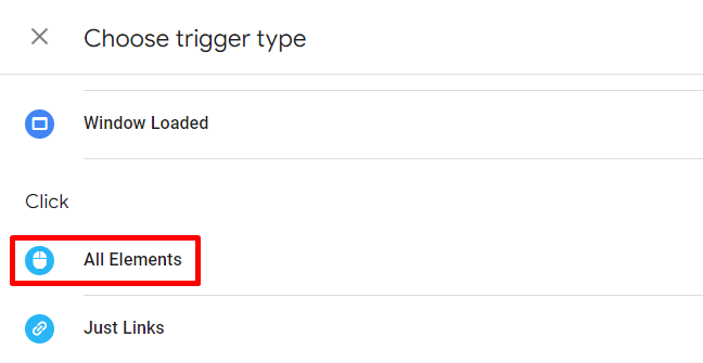 Choose the All Elements trigger type.
