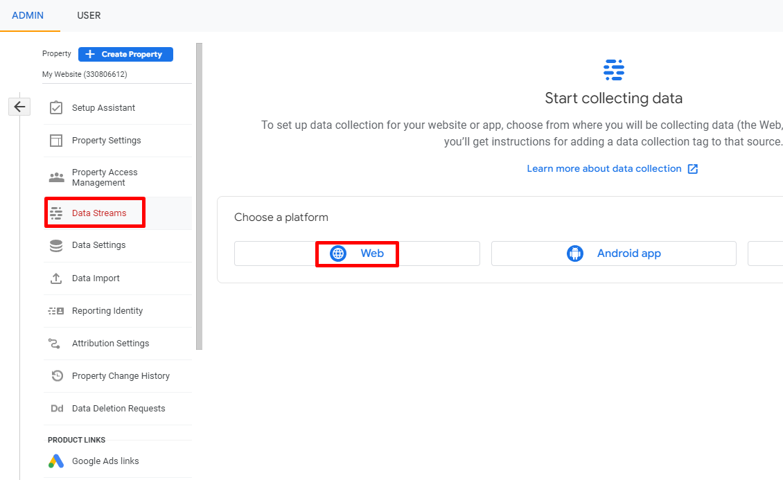 Create data streams that allows you to start collecting data