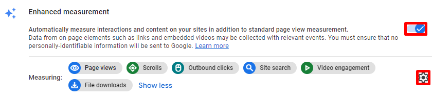 Enable the enhanced measurement feature to automatically collect some data on your site.