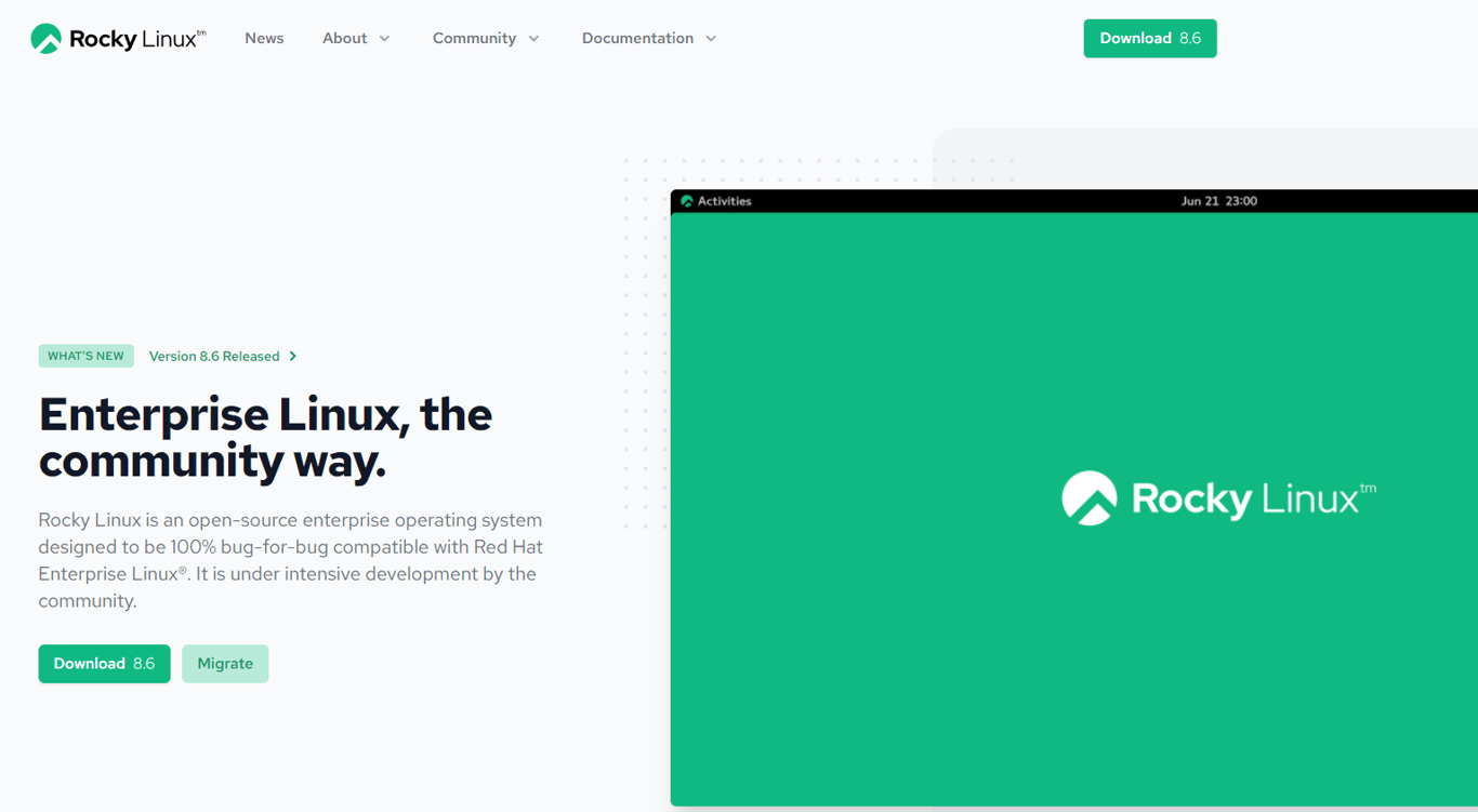 The Rocky Linux homepage