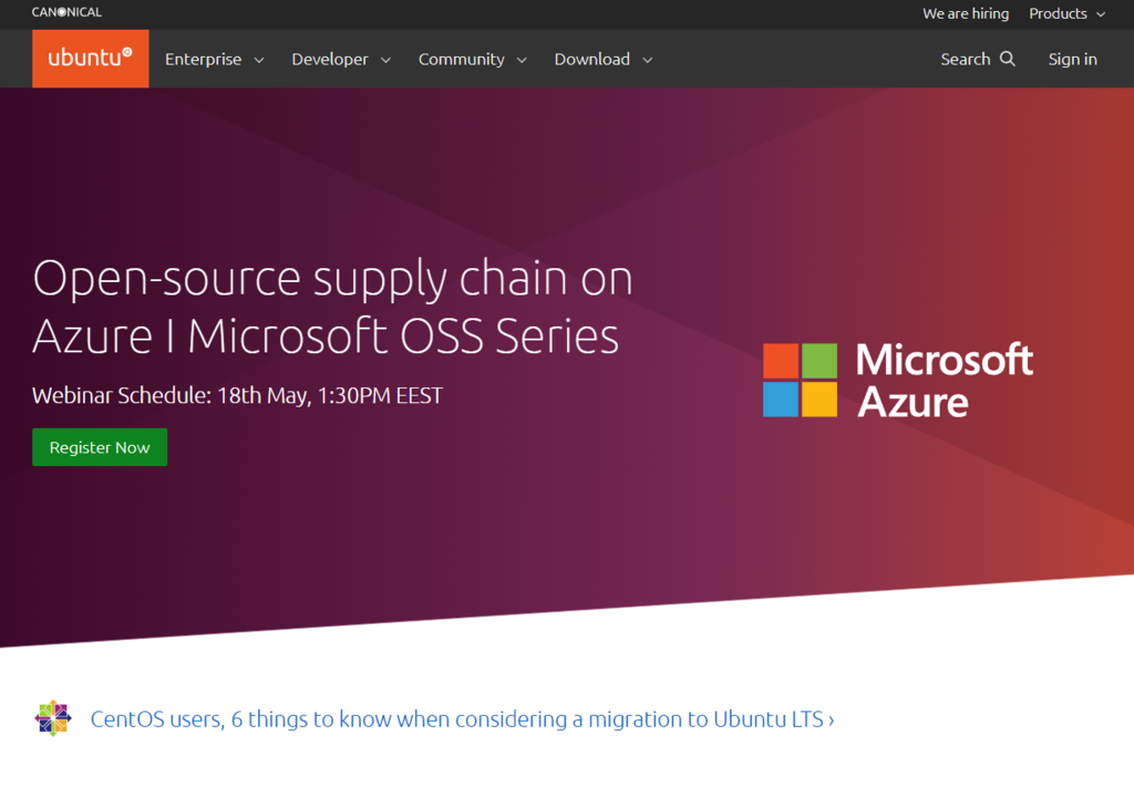 The Ubuntu official website