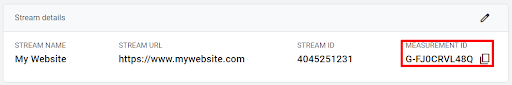 Your Measurement ID can be found in GA4's Data Stream column.