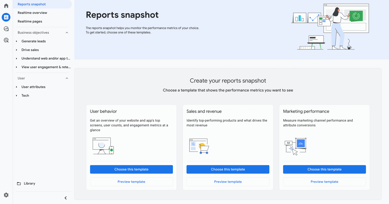 Reports section in GA4 interface