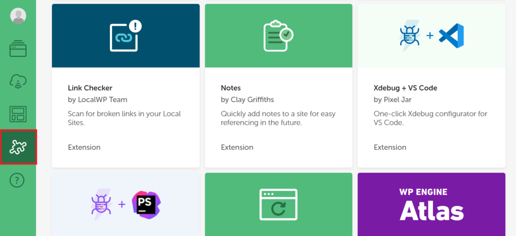 Local's add-on installation menu
