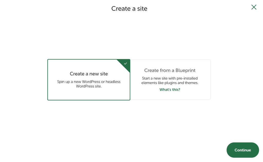 Local's create a site window