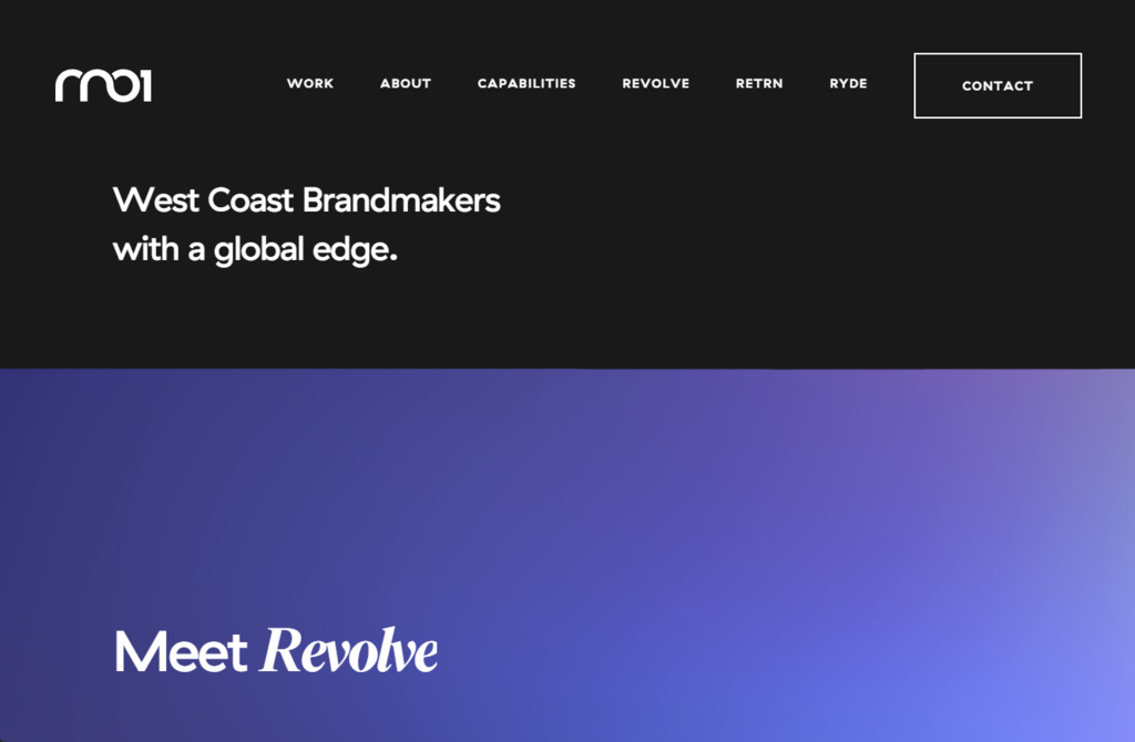 RNO1, a design and digital branding agency, homepage