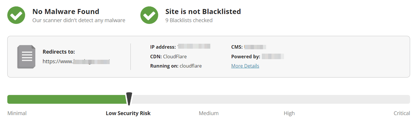 Sucuri SiteCheck scanning results

