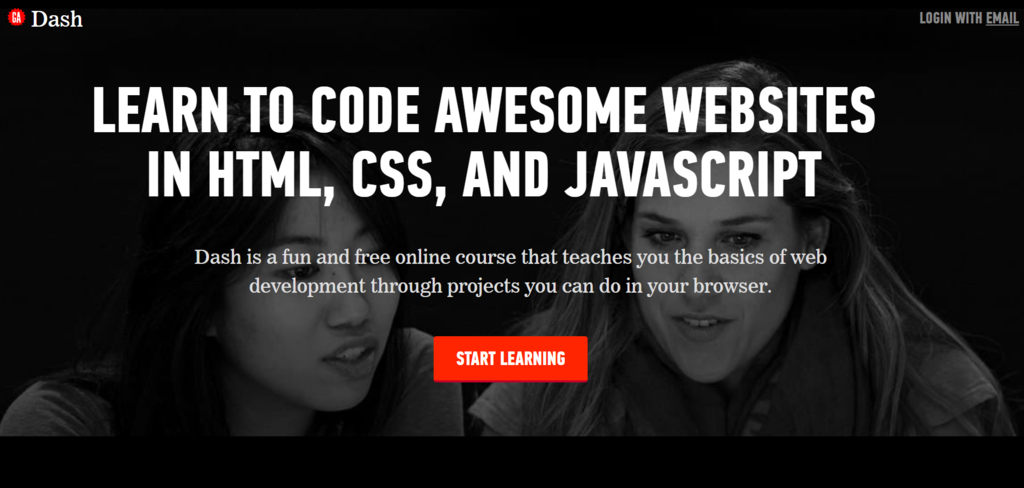 The homepage of Dash course by General Assembly.