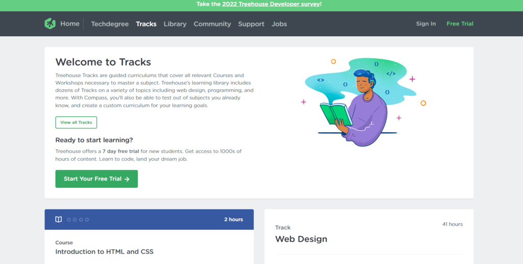 The page of the web design track course by TreeHouse