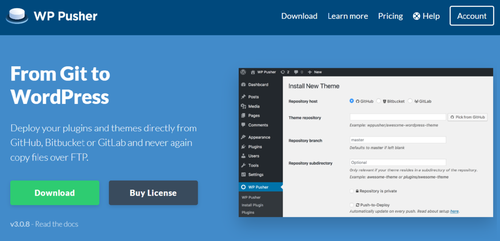 WP Pusher plugin's website homepage
