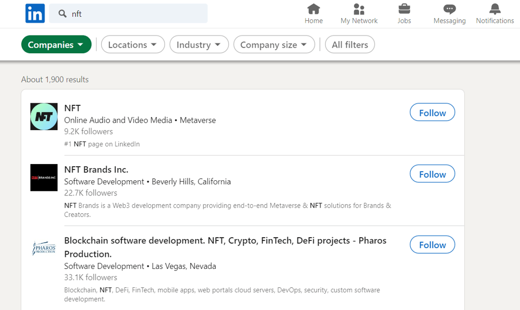 Company search on LinkedIn