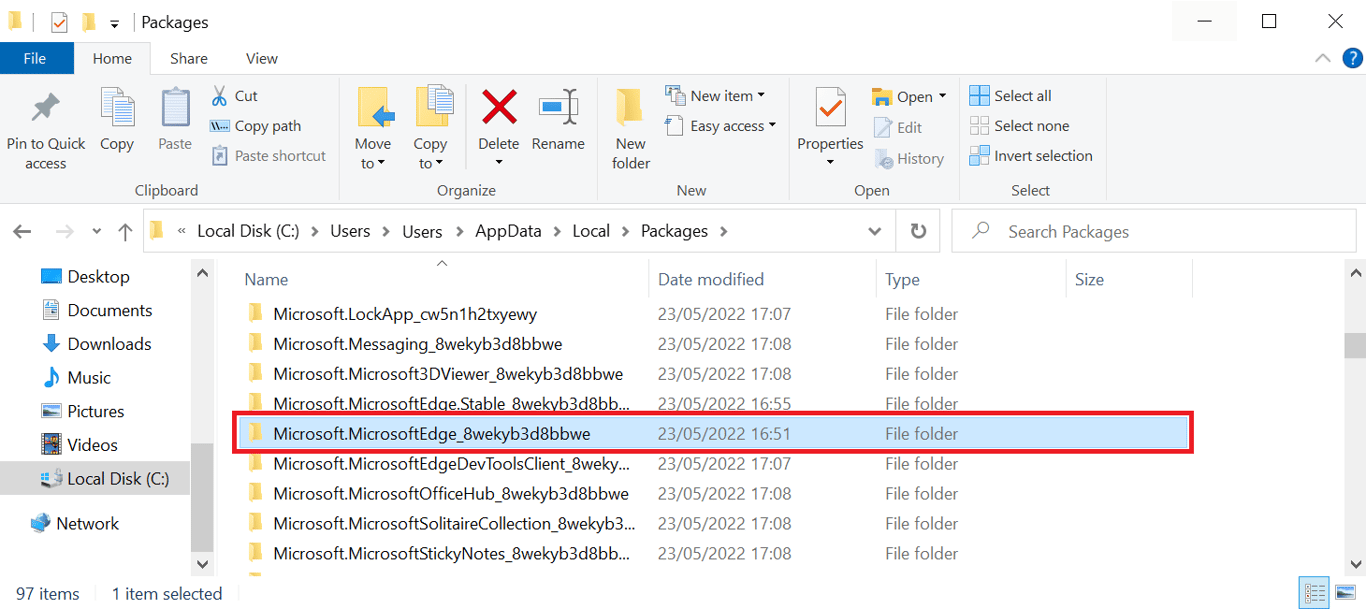 The Edge folder in the Packages