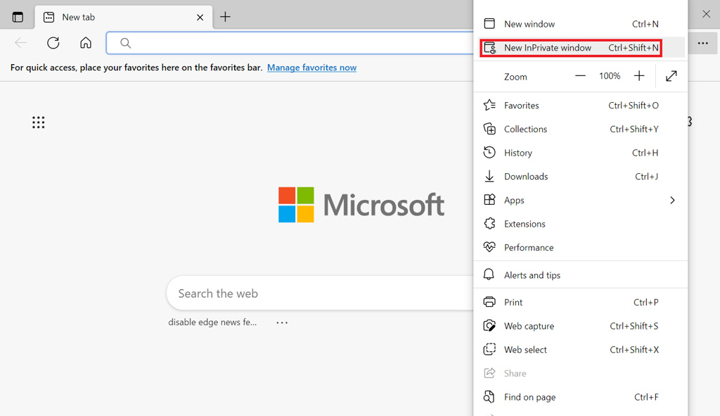 The New InPrivate window option in Microsoft Edge