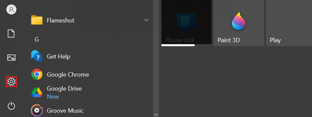 Windows’s settings gear icon on the start menu