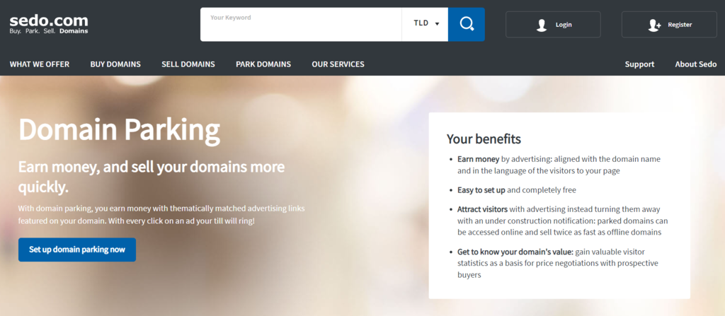 Sedo domain parking service page