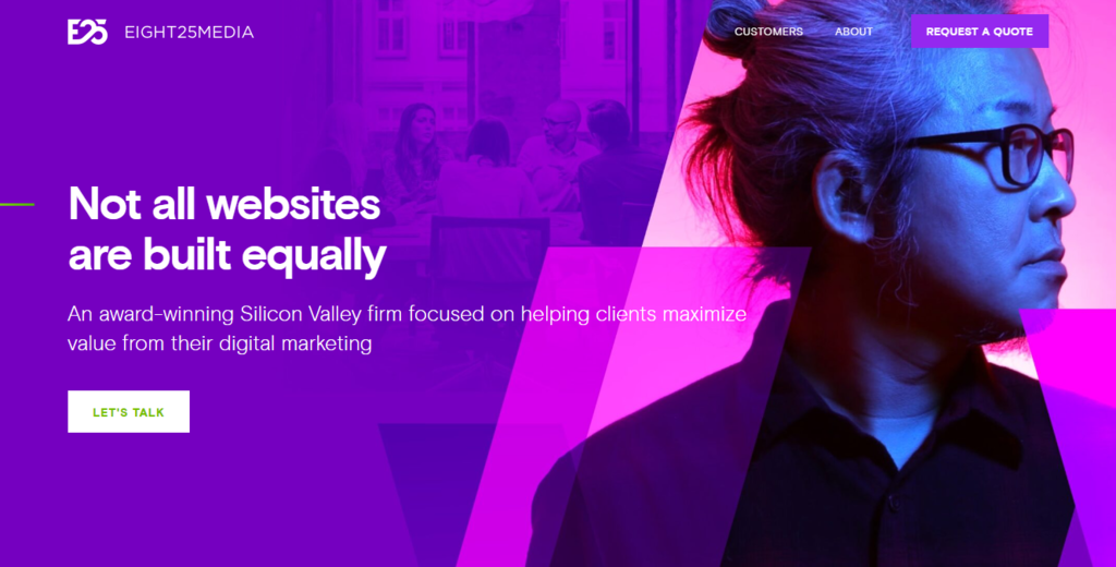 The homepage of EIGHT25MEDIA, one of the best web design companies for startups