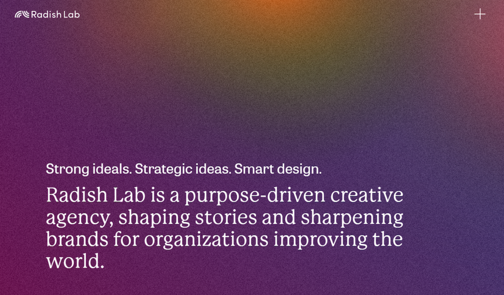 The homepage of Radish Lab, a certified B corporation specializing in web design and digital marketing services
