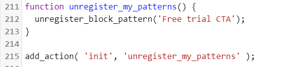 A code example for a removing registered custom pattern