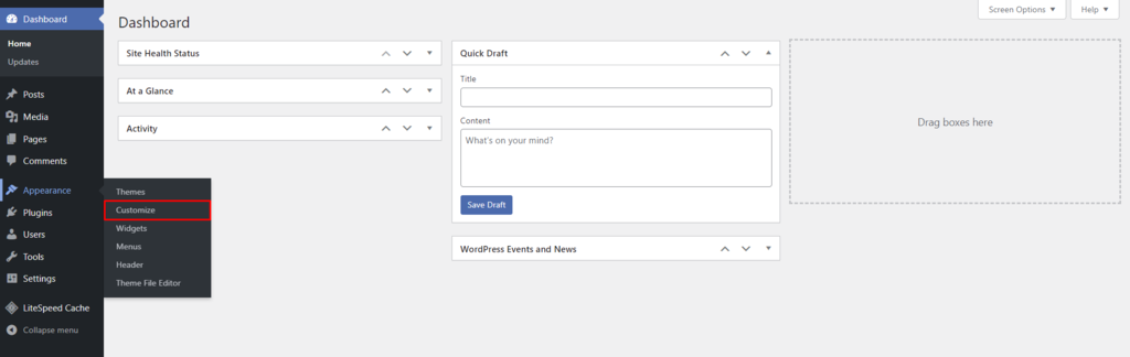 Accessing WordPress Theme Customizer from the admin dashboard