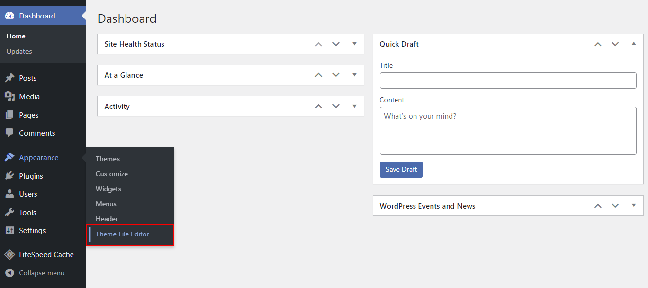 Accessing WordPress theme file editor from the admin dashboard