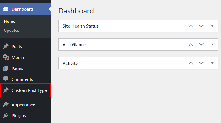 An example of a custom post type menu with a default icon