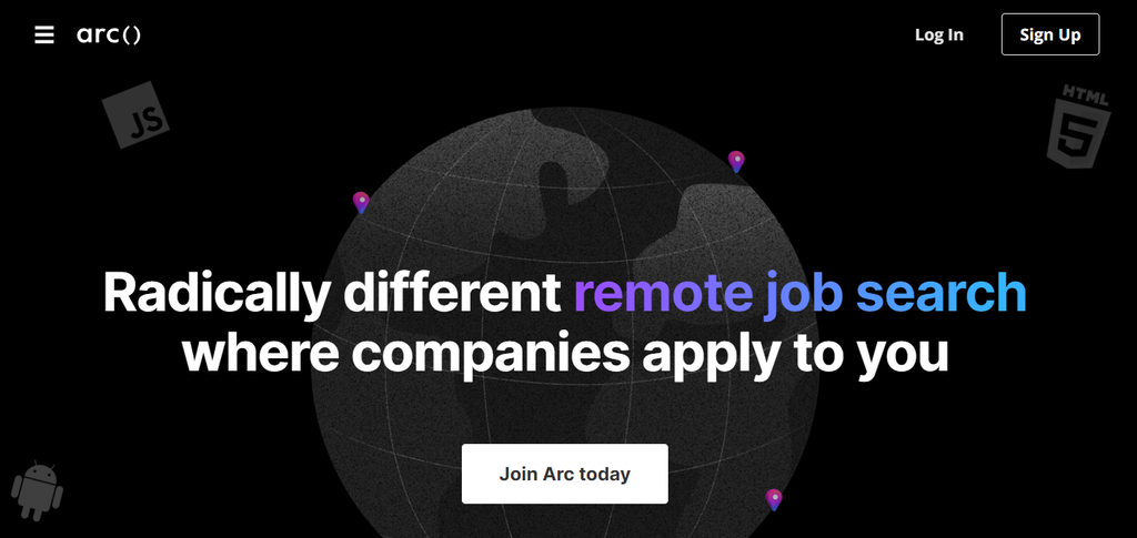 Arc website landing page