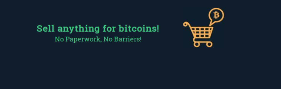 Blockonomics' official WordPress banner, featuring "Sell anything for bitcoins!"