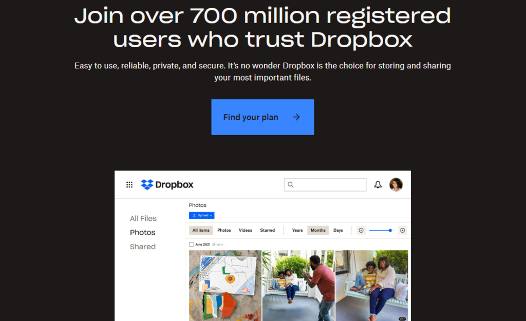 Dropbox official homepage