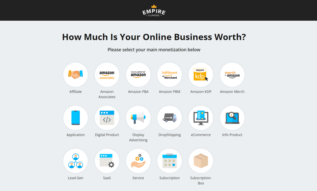 Empire Flippers' website valuation tool