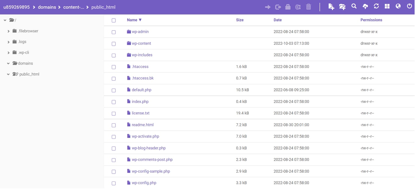 Hostinger File Manager interface