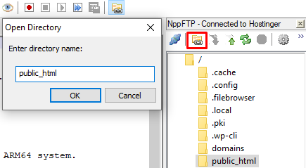 Open Directory button on the NppFTP menu bar
